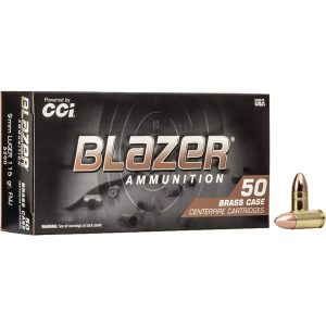 CCI Blazer Brass Pistol Ammo 9mm Luger 115 gr. FMJ Round Nose 50 rd.