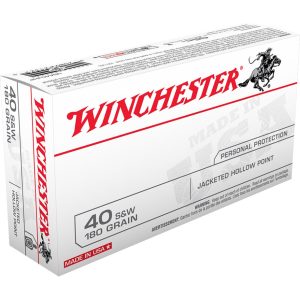 Winchester USA Pistol Ammo 40 S&W 180 gr. Jacketed HP 50 rd.